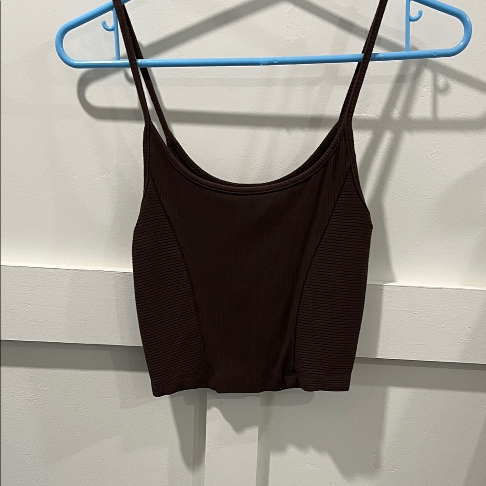 Urban Outfitters Chocolate Ribbed Cropped Tank Top